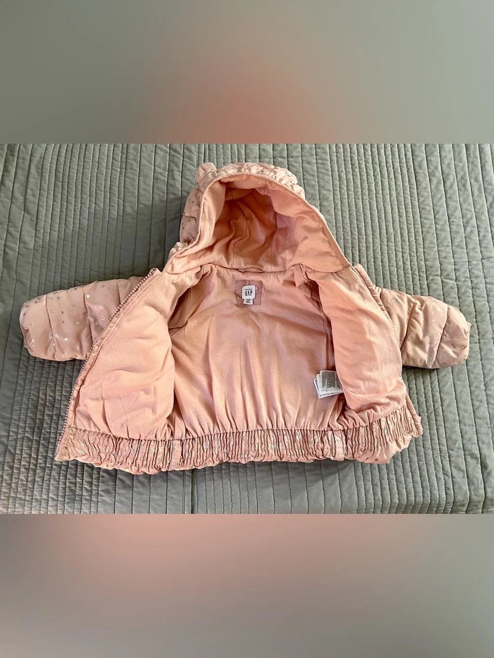 GAP Pink Star-Print Puffer Jacket with Hood 12-18m
